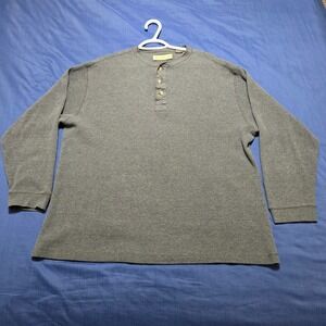 Naturalife Henley‎ Shirt Mens Large Gray Good Waffle Knit Long Sleeve Cotton